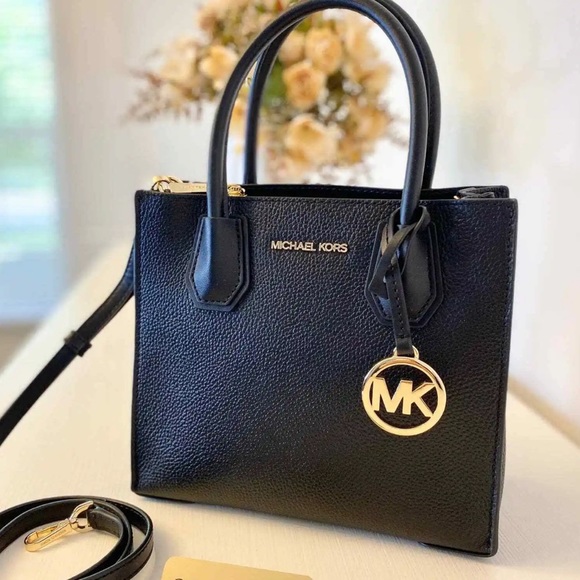 Michael Kors Mercer Hope messenger crossbody bag black leather - Picture 2 of 8